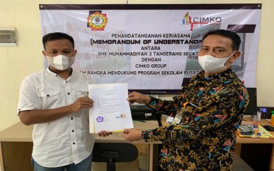 Penandatanganan MoU SMK Muhammadiyah 3 Tangerang Selatan dengan PT CIMKO Media Grup